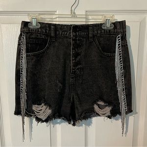 Savannah Jane cotton blend rhinestone fringe shorts size Small